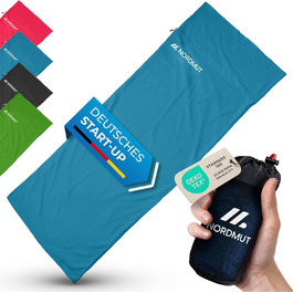 Спальний мішок NORDMUT® для подорожей: ультралегкий, з мікрофібри або бавовни, дихаючий, компактний, з кишенькою для подушки (Блакитний, бавовна)