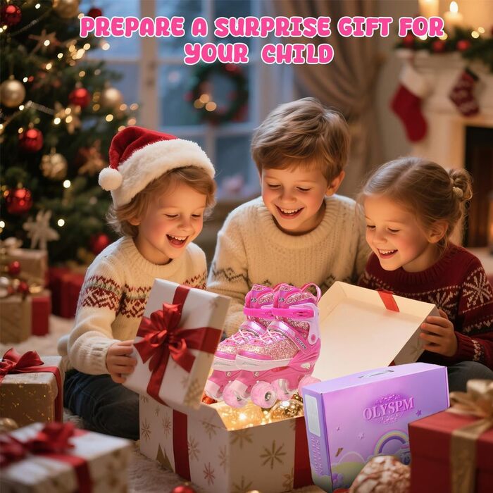 Ролики для дівчаток, 4 розміри, світловідбиваючі, ролики з підсвічуванням, для початківців, подарунок на Новий рік та день народження, S (EU28-31), рожеві