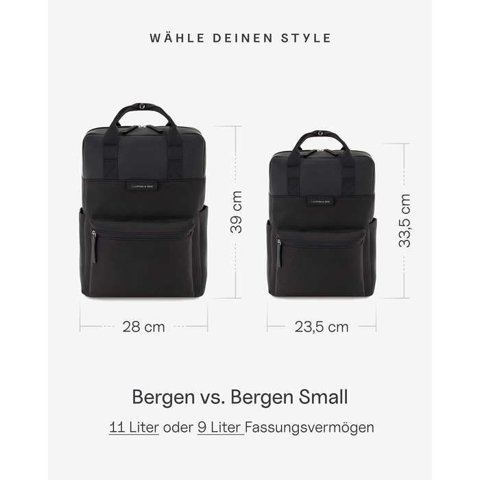 Рюкзак Kapten & Son Bergen 11 л, чорний, мінімалістичний, скандинавський стиль, водовідштовхувальний, веганський, з переробленого PET, для навчання, роботи та подорожей