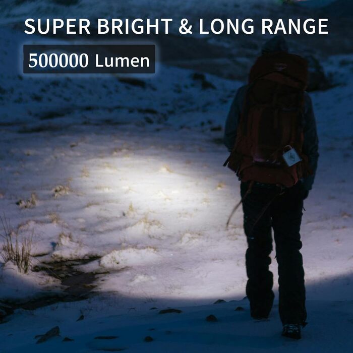 Ліхтар LED Azyvum P70-kit: надпотужний, 1000000 люмен, тактичний, водонепроникний IP67, 5 режимів, для кемпінгу, риболовлі, туризму та надзвичайних ситуацій