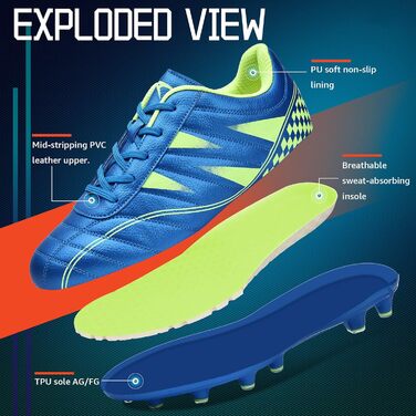 Дитячі футбольні бутси Littleplum - Outdoor Soccer Shoes, 37 EU, блакитний та зелений