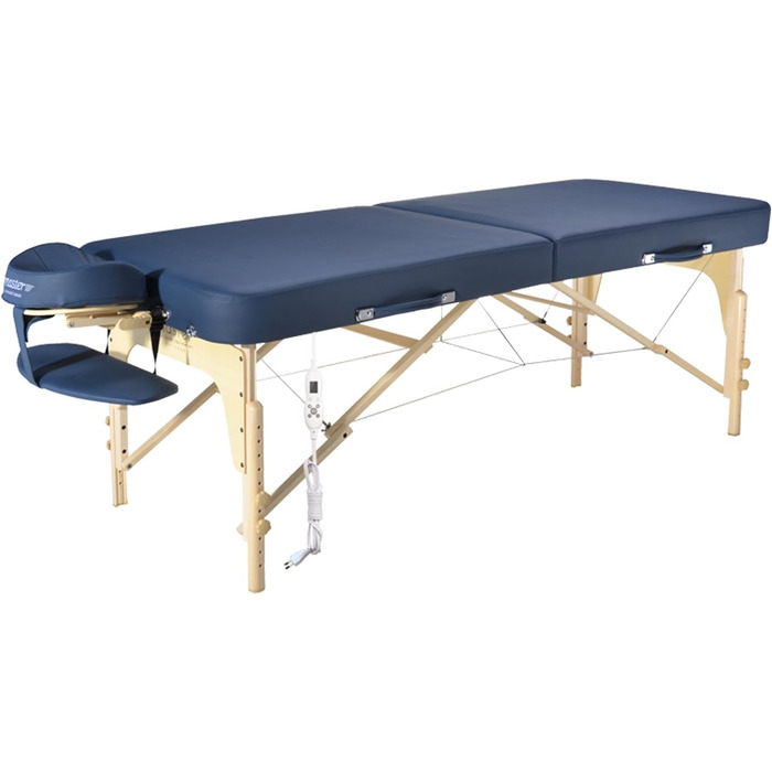 Складаний масажний стіл Master Massage Phoenix 71 см з підігрівом ThermaTop, дерев'яні ніжки, переносний, косметологічне ліжко, синій