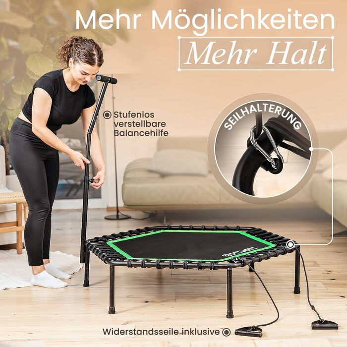 Батут фітнес для дорослих Ø120 см до 150 кг з ручкою та гумовими стрічками | Minitrampolin Rebounder