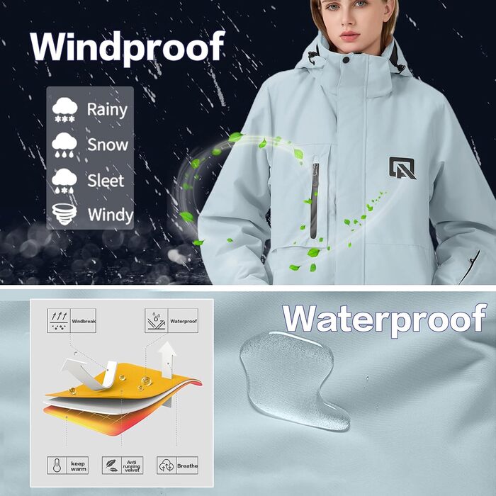 Комплект зимового костюма HOUZONIY Daen: куртка та штани для катання на лижах та сноуборді, водонепроникний, знімний капюшон, кольори: зелений (384), чорний (2021), рожевий (384), білий (1622), розмір L