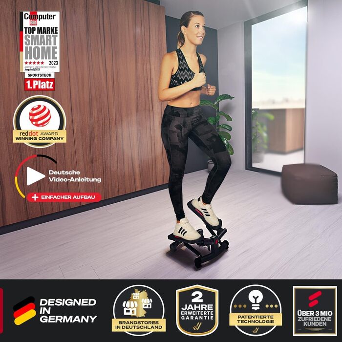 Степпер Sportstech 2в1 Twister з еспандерами, німецька якість, для дому, з дисплеєм, регульований опір, для початківців та досвідчених