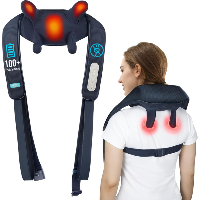 Бездротовий масажер для шиї, спини та ніг ALLJOY 4D Shiatsu з підігрівом, синій – подарунок для чоловіків і жінок