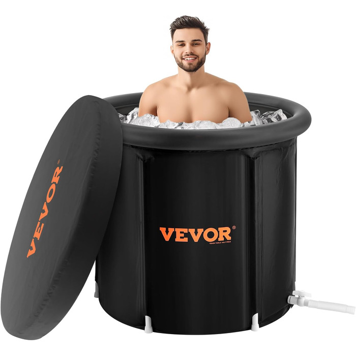 VEVOR льодяна ванна 330 л, надувна складна ванна з кришкою, 85x75 см, бочка для крижаних ванн для дому та вулиці, кріотерапія, для спортсменів і початківців