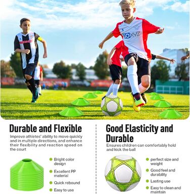 Ворота для футболу Miaoke 2 шт. для дітей, Outdoor, з сумкою та м'ячем, 10 конусів, 1.2 x 0.9 м – чорний, Oxford-Tkanina