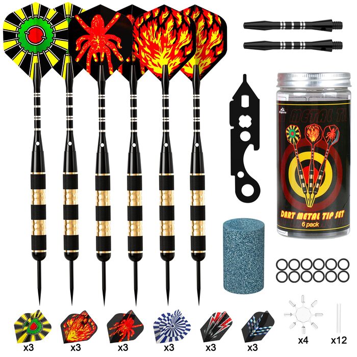 Професійні дротики Alyoen Metallspitze (6 шт) 20/24/26 г з алюмінієвими стеблями, пір'ями, точилом та захистом для польотів