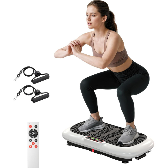 Вібраційна платформа HOMCOM з фітнес-гумками, 99 рівнів вібрації, 120 кг, для домашніх тренувань, LCD-дисплей, 200W, 73 x 40 x 13 см, білий+чорний