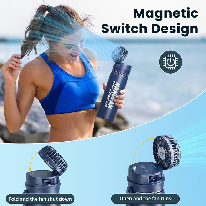 Спортивна термобутилка HandFan 710 мл, нержавіюча сталь, BPA Free, герметична, для води та напоїв з газом, для велоспорту, школи та фітнесу, синя