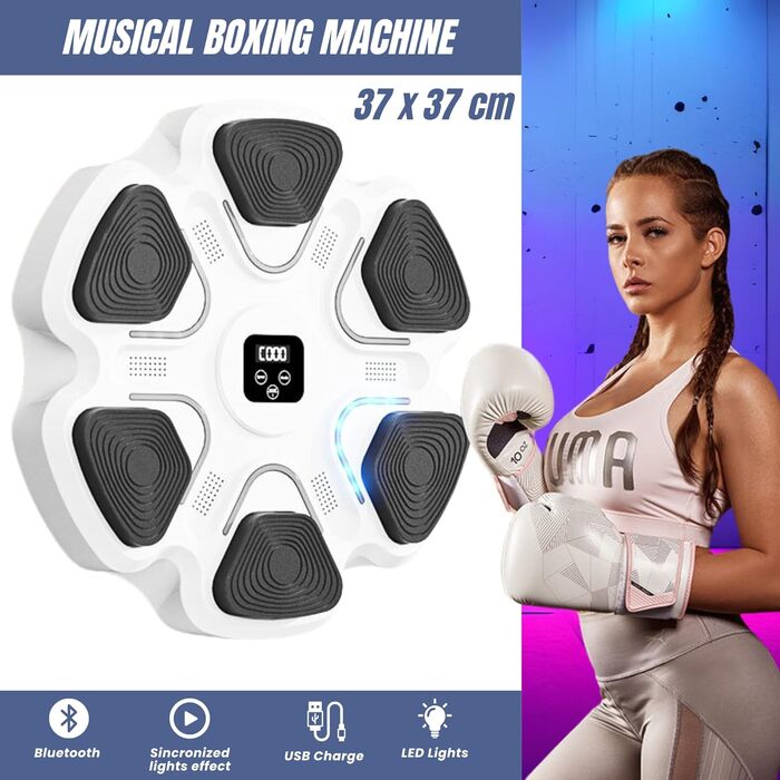 Електронна музична боксерська машина Vicyol S&D з Bluetooth, LED підсвіткою, 9 режимами, боксерськими рукавичками, PU настінна, 40x40x4 см