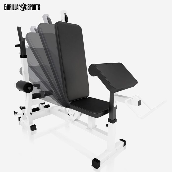 GORILLA SPORTS універсальна лава для штанги та гантелей, біло-чорна, сертифікат RheinlandTÜV