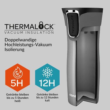 Термокухоль Contigo West Loop Autoseal 470 мл, нержавіюча сталь, для подорожей, чорний