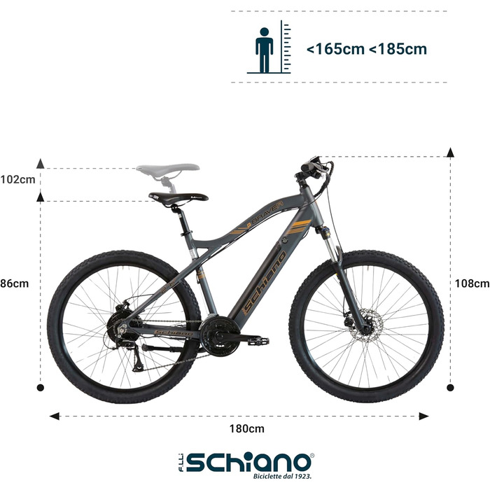 Електровелосипед F.lli Schiano Braver 27.5'' MTB, 36В 11.6Аг, 250Вт, знімний акумулятор, для чоловіків та жінок, сірий