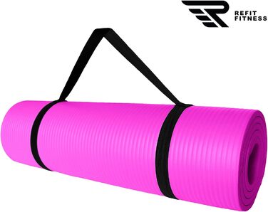 Килимок для гімнастики та йоги REFIT FITNESS Profi 190 x 60 см з PainProtect & SmartCell NBR, 10-15 мм. Нековзкий, для пілатесу, фітнесу, гімнастики. У комплекті: сумка, ремінь. Колір: фуксія