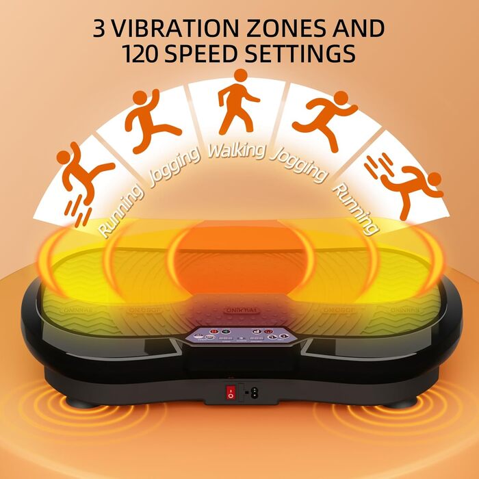 Вібраційна платформа TLGREEN з надтихим мотором, 120 рівнів + 10 програм тренувань, з пультом дистанційного керування, тренувальні гумки, для тренувань всього тіла, схуднення, L-59x34x13cm, чорний