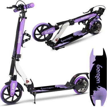 Самокат міський Bergen City Scooter Classic складаний - 200 мм колеса, дискове та ножне гальмо, 2 амортизатори, алюмінієвий, регульована висота, для дітей від 6 років та дорослих до 100 кг, фіолетовий