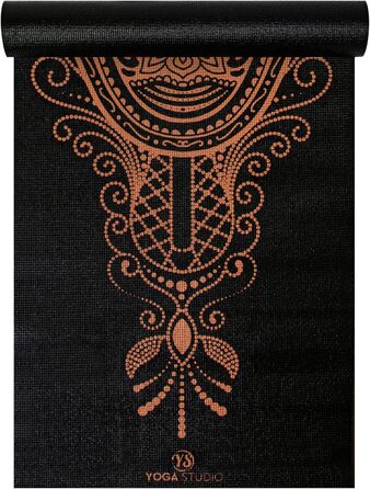 Килимок для йоги Von Yoga Studio з малюнком Мандала, 183x61 см, 6 мм, антиковзаючий, міцний, PVC, золотий Hamsa