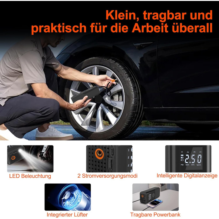 Електричний компресор для велосипедів EasyPump 12V: 150PSI, USB-C, LCD, LED, Powerbank, для всіх типів вентилів