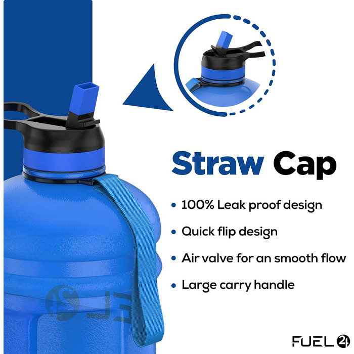 Спортивна пляшка для води Fuel24 Jug 2,2 л з трубочкою та кришкою, BPA-free, посилений гнучкий матеріал, велика ємність для залу та спорту