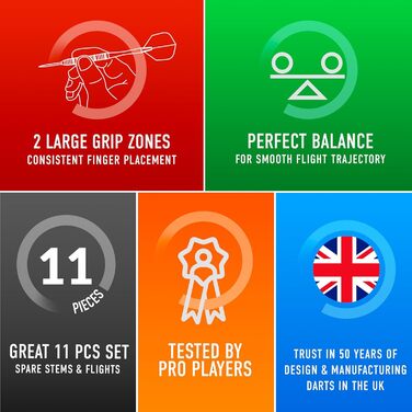 Дарти Harrows Pulse 90% Tungsten - сталеві дротики з кейсом 21/22/23/24/25/26г + Supergrip Fusion та Prime Flights