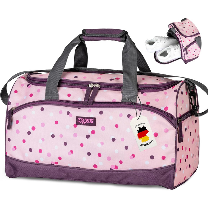 Дитяча спортивна сумка Kinder Sporttasche 25 л для дівчаток - рожево-фіолетовий принт, з відділенням для взуття та мокрих речей, регульований плечовий ремінь