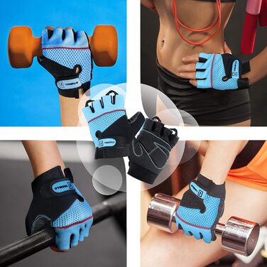 Рукавички для фітнесу жіночі Fitnesshandschuhe, розмір M (16-19 см), шкіра, для силових тренувань (Синьо-Чорно-Червоні)
