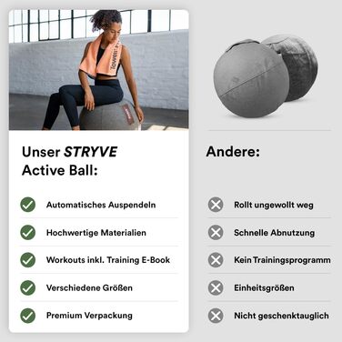 Сидячий м'яч STRYVE Active Ball з вовняного фетру, інноваційний фітбол з чохлом з фетру, альтернатива офісному кріслу, з насосом