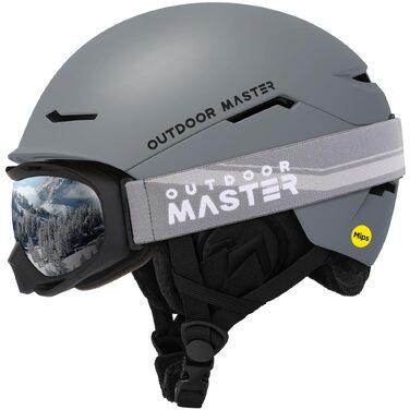 Шолом для гірських лиж та сноуборду OutdoorMaster ELK MIPS з OTG-маскою, матовий сірий, розмір M