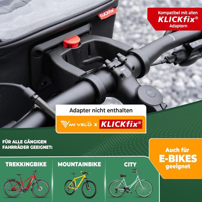 Велосипедна сумка на кермо MIVELO KLICKfix, водовідштовхувальна, містка, з відділенням для телефону, підходить для електровелосипедів, чорна