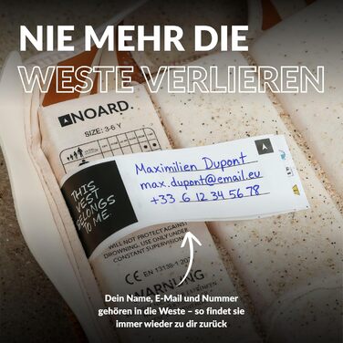 Дитячий жилет для плавання NOARD | Schwimmhilfe з 40+ нашивками для персоналізації | Різні дизайни та розміри | 15–30 кг | 2–6 років | Сертифікований EN 13138-1:2021 для безпечного навчання плаванню | Просто бежевий