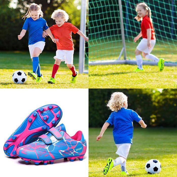 Дитячі футбольні бутси для хлопчиків та дівчаток, Outdoor, тренувальні, для штучного газону, шипові, Unisex, 28-37EU (37 EU, Рожевий)