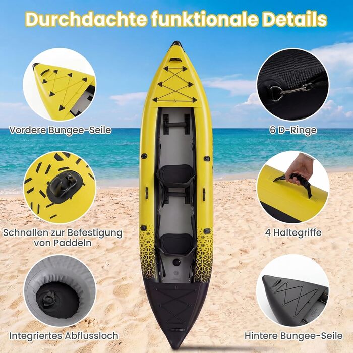 Надувний каяк COSTWAY для 2 осіб з веслами, сидінням EVA та насосом, жовтий