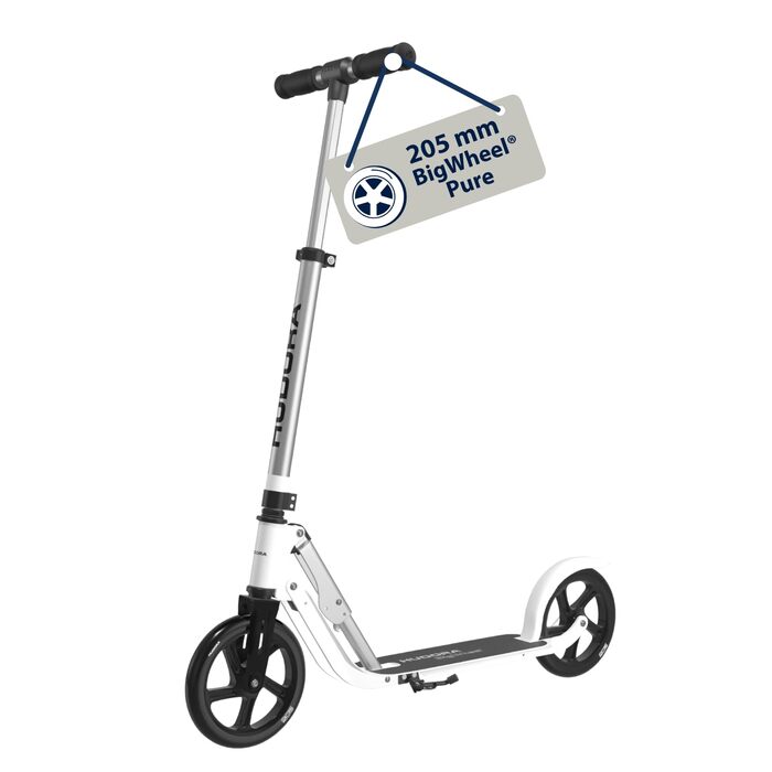 HUDORA BigWheel Pure Scooter: Скутер з алюмінієвої рами, регульованої висоти, складний, до 100 кг, для підлітків та дорослих (білий)