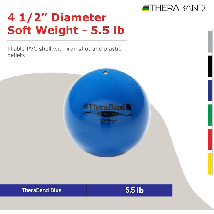 Медичний м'яч TheraBand 2,5 кг для силових вправ, реабілітації, пілатесу, йоги, тренувань вдома, діаметр 11,4 см, синій