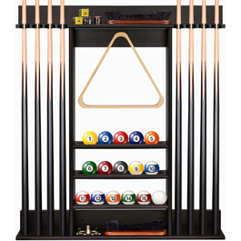 Стенд для київ та м'ячів для більярдного столу, бамбуковий, на 8 київ, з набором куль, органайзер для більярдного залу або клубу, темно-коричневий