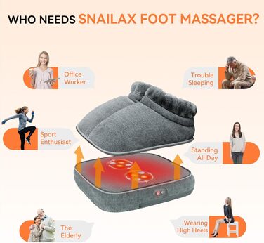 Електричний масажер для ніг Snailax Shiatsu з підігрівом та пультом дистанційного керування, 2-в-1, для розслаблення, подарунок для чоловіків/жінок