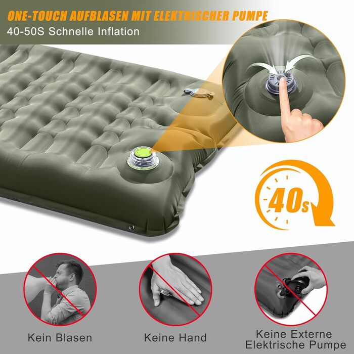 Isomatte Camping Саморозкладаючася, 12 см, Товста Надувна Матрац для Туризму, Водонепроникна Матрац з Ніжкою-Накачувачем та Подушкою, Анти-Тріпстоп Спальник для Піших Походів та Пляжу, Оливковий (Армійний)