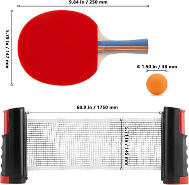 Набір для настільного тенісу MUKLEI: 4 ракетки, 6 м'ячів, розкладне сітка 175 см, сумка для перенесення. Підходить для гри на столі та на вулиці.