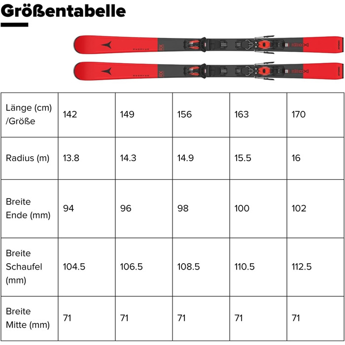 Лижі ATOMIC REDSTER RX для жінок та чоловіків. Сезон 2025/26. Технологія Bend-X, Densolite Core. 170 см