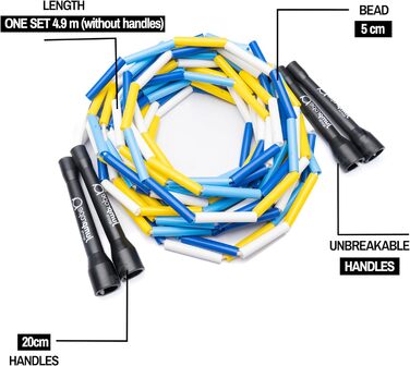Стрибкове канат Double Dutch BEAD, 4.90 м, чорний-аквамарин