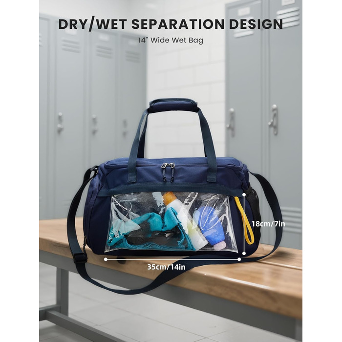 Спортивна сумка SKYSPER 35L з відділенням для взуття та мокрих речей - для фітнесу, спорту, подорожей (Блакитна)