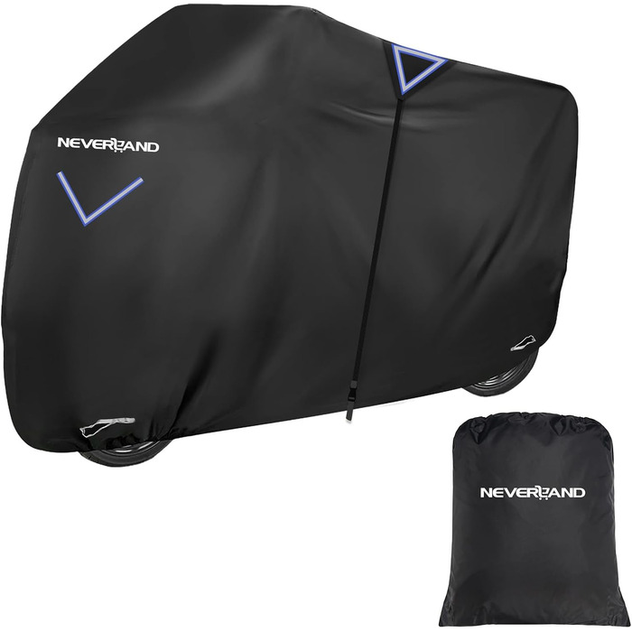 Накладна для мотоцикла NEVERLAND Outdoor, 295x110x140 см, 300D, водовідштовхувальна, з отворами для замка, світловідбиваюча, чорна, для мотоцикла, мопеда, скутера, ролера (XXXL)