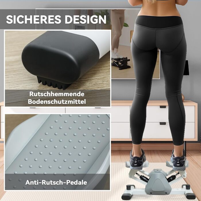 Міні-степер SPORTNOW для дому з LCD-дисплеєм, неслизькі педалі, до 100 кг, для фітнесу, тренування ніг, сірий