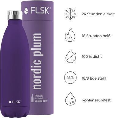 FLSK термобутилка з нержавіючої сталі, преміум, 100% герметична, для газованих напоїв, зберігає холод до 24 годин і тепло до 18 годин, колір nordic plum