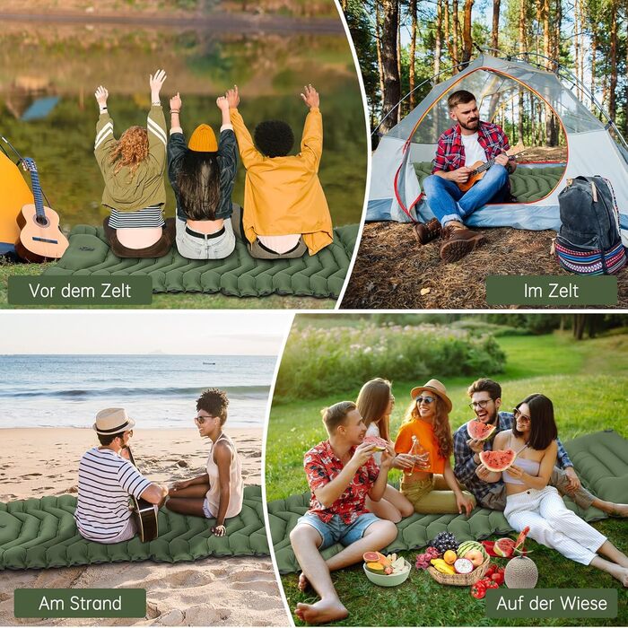 Килимок для кемпінгу Hausprofi Isomatte: ультралегкий надувний килимок з насосом та подушкою, для туризму, пляжу, відпочинку на природі, армійного кольору