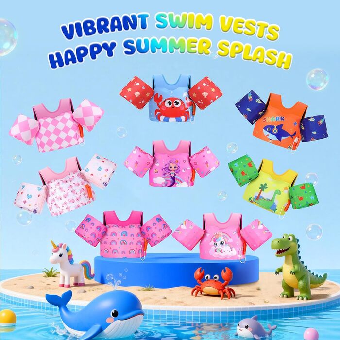 Надувні рукавики для плавання MoKo для дітей, рожевий, райдужний, фіолетовий, мотив русалки, 9-23 кг