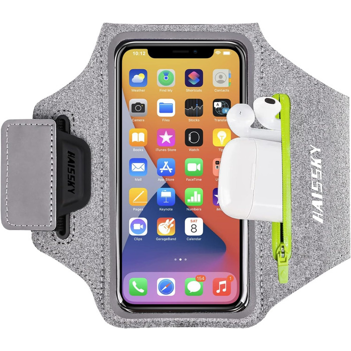 Спортивний браслет на руку для бігу з навушниками та кишенькою для ключів, підставка для телефону, чорний (оновлена, до 6.9')