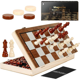 Магнітний набір для гри в шахи з дерева HAVNIDY, ручної роботи, складаний, з місцем для зберігання, для подорожей та сімейних ігор